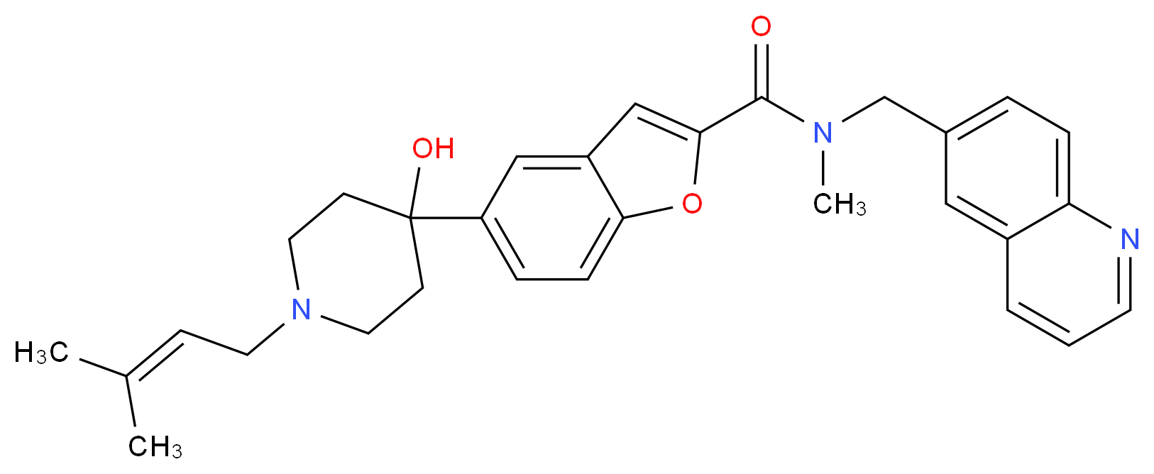 5-[4-hydroxy-1-(3-methyl-2-buten-1-yl)-4-piperidinyl]-N-methyl-N-(6-quinolinylmethyl)-1-benzofuran-2-carboxamide_分子结构_CAS_)