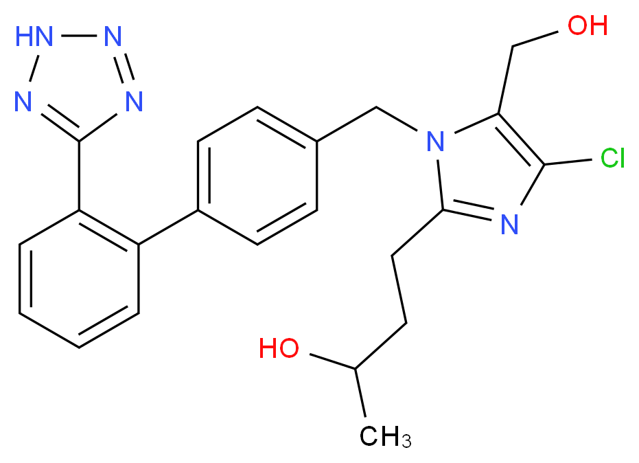 4-[4-chloro-5-(hydroxymethyl)-1-({4-[2-(2H-1,2,3,4-tetrazol-5-yl)phenyl]phenyl}methyl)-1H-imidazol-2-yl]butan-2-ol_分子结构_CAS_141675-57-2