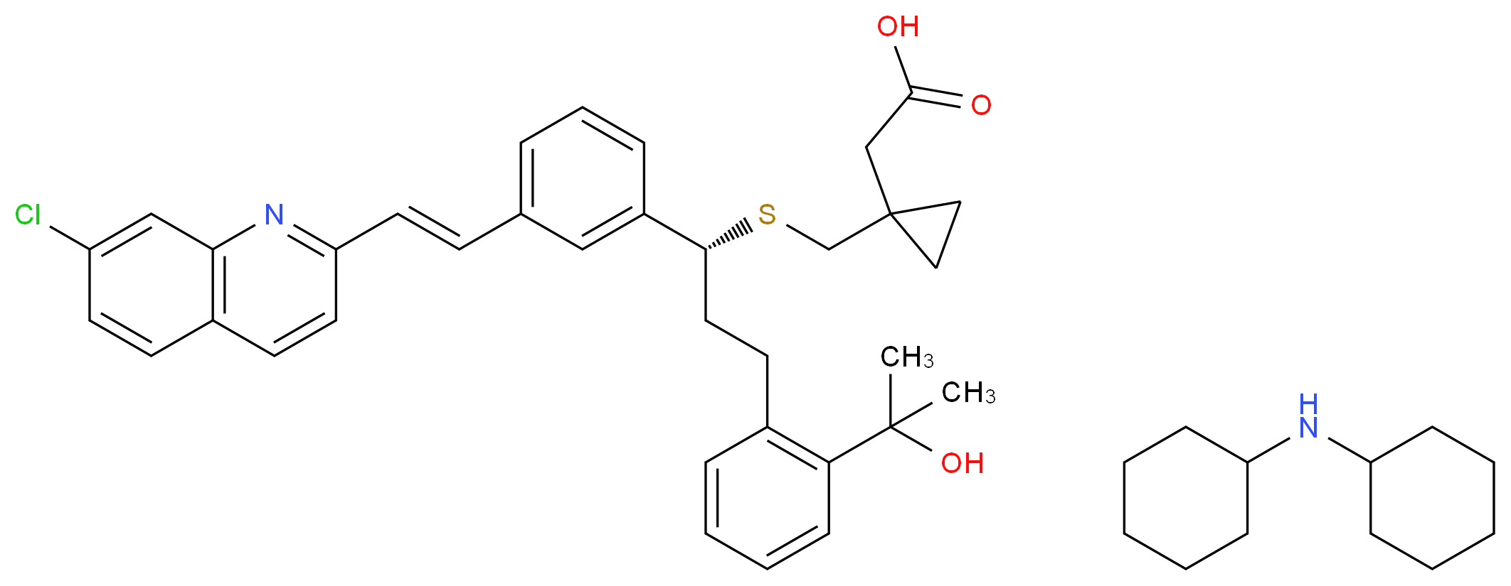 2-[1-({[(1R)-1-{3-[(E)-2-(7-chloroquinolin-2-yl)ethenyl]phenyl}-3-[2-(2-hydroxypropan-2-yl)phenyl]propyl]sulfanyl}methyl)cyclopropyl]acetic acid; N-cyclohexylcyclohexanamine_分子结构_CAS_577953-88-9