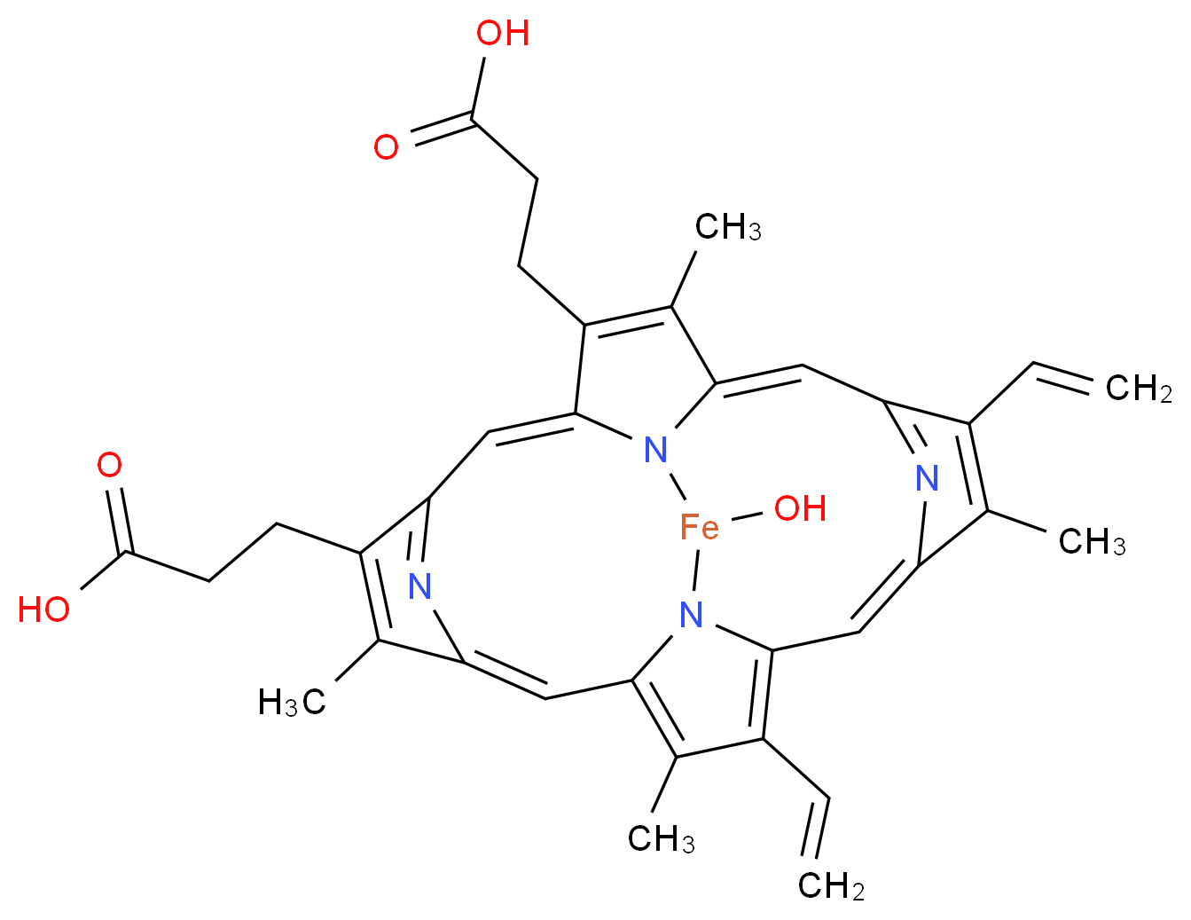 3-[(2Z,7Z,11Z,16Z)-5-(2-carboxyethyl)-14,19-diethenyl-22-hydroxy-4,10,15,20-tetramethyl-21,23,24,25-tetraaza-22-ferrahexacyclo[9.9.3.1<sup>3</sup>,<sup>6</sup>.1<sup>1</sup><sup>3</sup>,<sup>1</sup><sup>6</sup>.0<sup>8</sup>,<sup>2</sup><sup>3</sup>.0<sup>1</sup><sup>8</sup>,<sup>2</sup><sup>1</sup>]pentacosa-1(20),2,4,6(25),7,9,11,13(24),14,16,18-undecaen-9-yl]propanoic acid_分子结构_CAS_15489-90-4