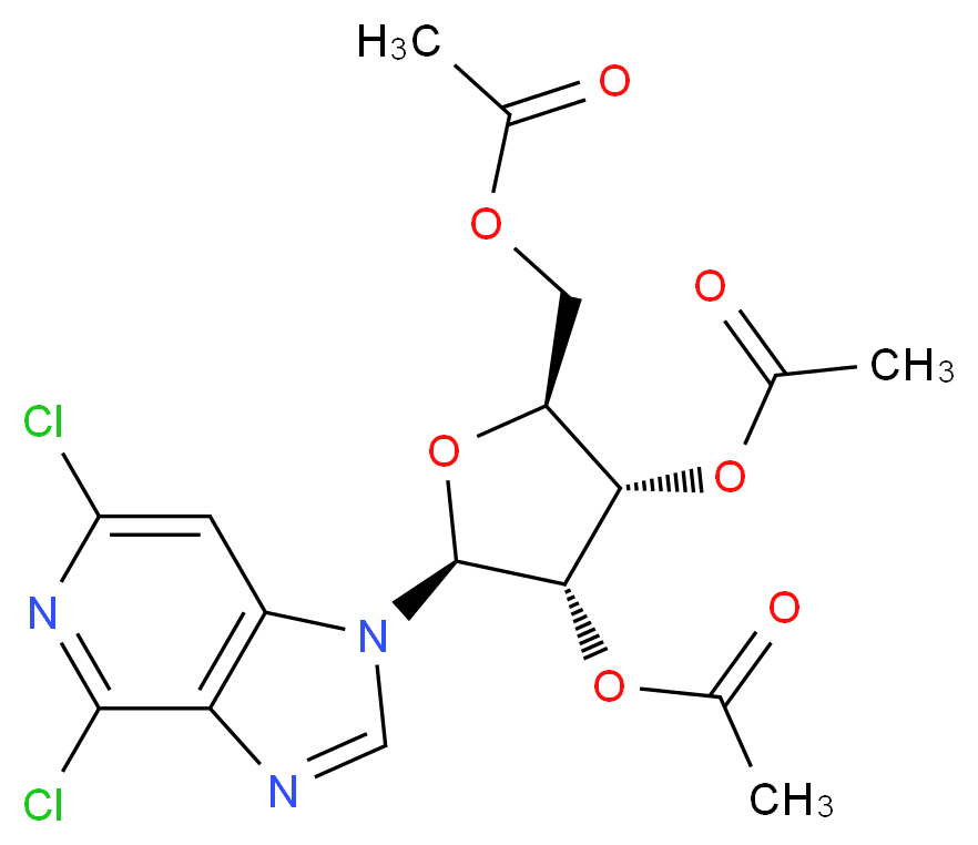 1-(2,3,5-Tri-O-acetyl-β-D-ribofuranosyl)-4,6-dichloroimidazo[4,5-c]pyridine_分子结构_CAS_63423-94-9)