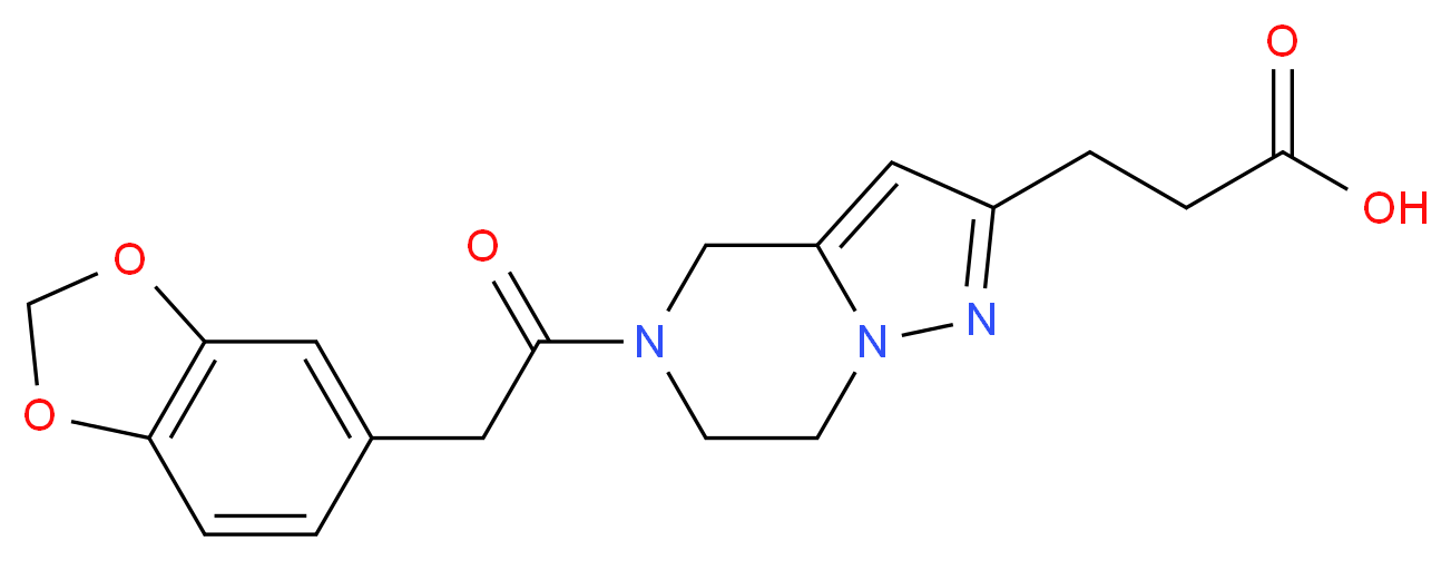 3-[5-(1,3-benzodioxol-5-ylacetyl)-4,5,6,7-tetrahydropyrazolo[1,5-a]pyrazin-2-yl]propanoic acid_分子结构_CAS_)