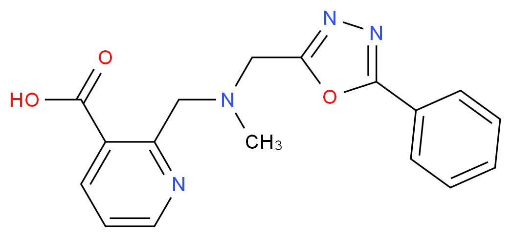 2-({methyl[(5-phenyl-1,3,4-oxadiazol-2-yl)methyl]amino}methyl)nicotinic acid_分子结构_CAS_)