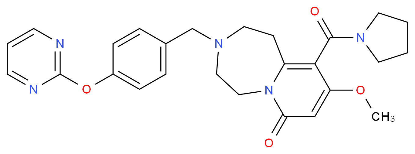 9-methoxy-3-[4-(2-pyrimidinyloxy)benzyl]-10-(1-pyrrolidinylcarbonyl)-2,3,4,5-tetrahydropyrido[1,2-d][1,4]diazepin-7(1H)-one_分子结构_CAS_)