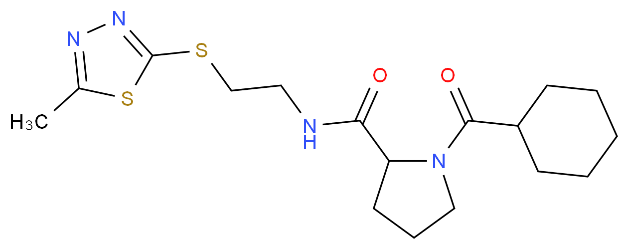 1-(cyclohexylcarbonyl)-N-{2-[(5-methyl-1,3,4-thiadiazol-2-yl)thio]ethyl}pyrrolidine-2-carboxamide_分子结构_CAS_)