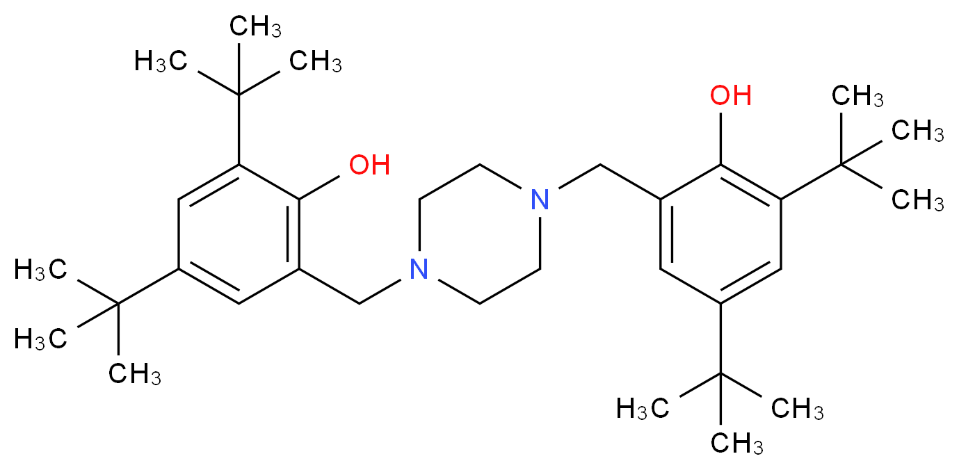 2,4-di-tert-butyl-6-({4-[(3,5-di-tert-butyl-2-hydroxyphenyl)methyl]piperazin-1-yl}methyl)phenol_分子结构_CAS_110546-20-8