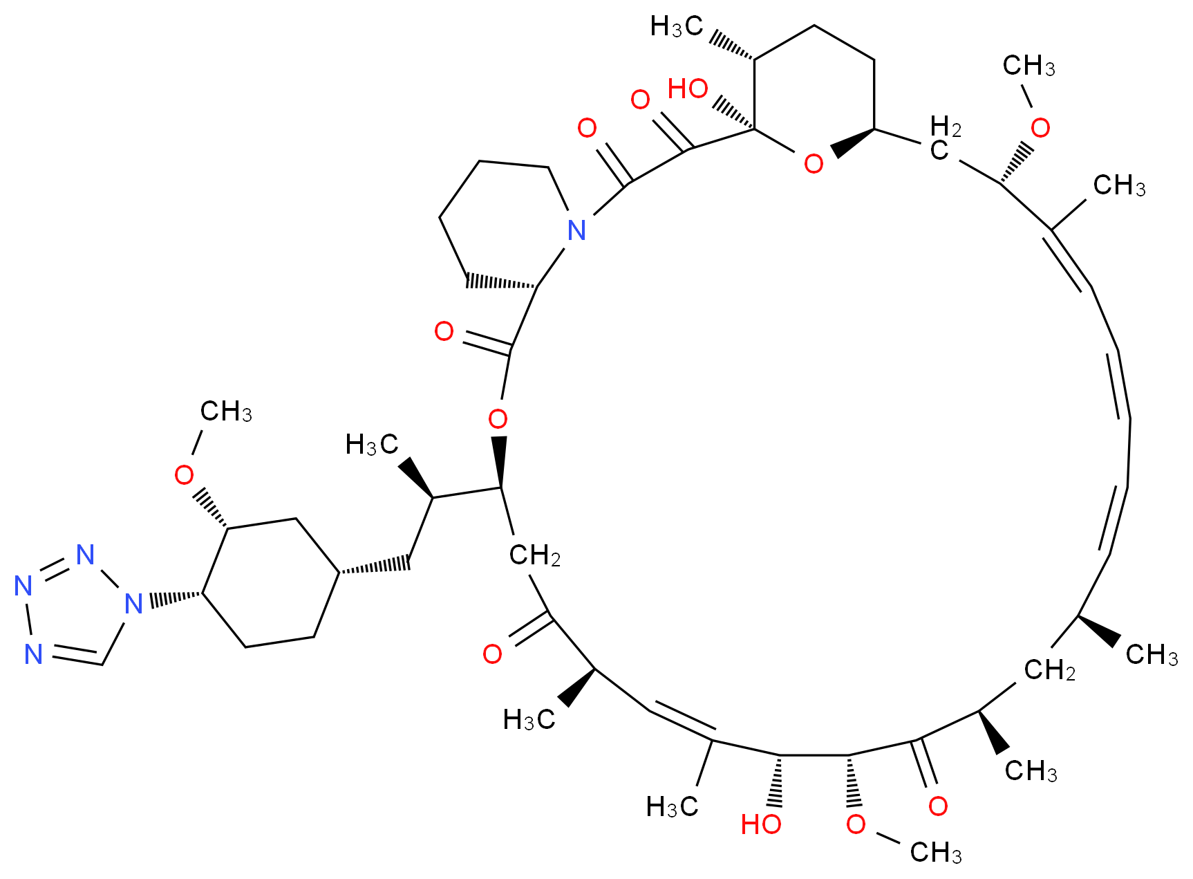 (1R,9S,12S,15R,16E,18R,19R,21R,23S,24Z,26E,28E,30S,32S,35R)-1,18-dihydroxy-19,30-dimethoxy-12-[(2R)-1-[(1S,3R,4S)-3-methoxy-4-(1H-1,2,3,4-tetrazol-1-yl)cyclohexyl]propan-2-yl]-15,17,21,23,29,35-hexamethyl-11,36-dioxa-4-azatricyclo[30.3.1.0<sup>4</sup>,<sup>9</sup>]hexatriaconta-16,24,26,28-tetraene-2,3,10,14,20-pentone_分子结构_CAS_221877-54-9