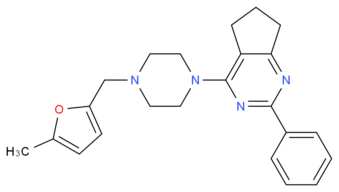 4-{4-[(5-methyl-2-furyl)methyl]-1-piperazinyl}-2-phenyl-6,7-dihydro-5H-cyclopenta[d]pyrimidine_分子结构_CAS_)