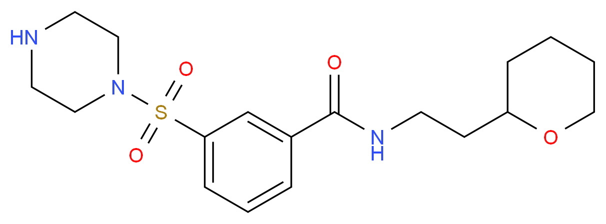 3-(piperazin-1-ylsulfonyl)-N-[2-(tetrahydro-2H-pyran-2-yl)ethyl]benzamide_分子结构_CAS_)