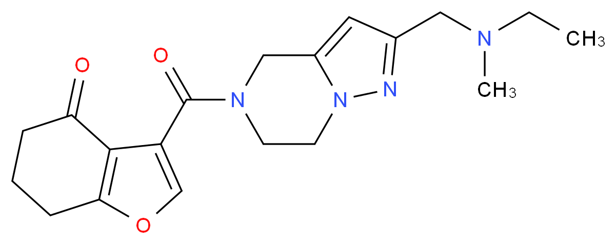3-{[2-{[ethyl(methyl)amino]methyl}-6,7-dihydropyrazolo[1,5-a]pyrazin-5(4H)-yl]carbonyl}-6,7-dihydro-1-benzofuran-4(5H)-one_分子结构_CAS_)