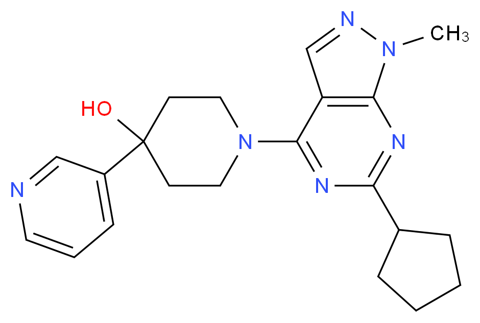 1-(6-cyclopentyl-1-methyl-1H-pyrazolo[3,4-d]pyrimidin-4-yl)-4-pyridin-3-ylpiperidin-4-ol_分子结构_CAS_)