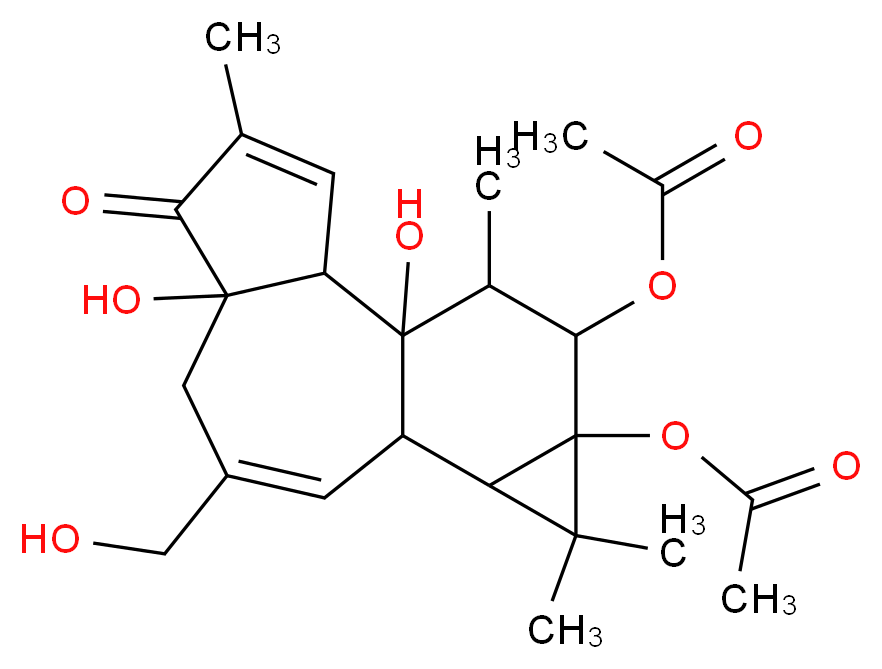 14-(acetyloxy)-1,6-dihydroxy-8-(hydroxymethyl)-4,12,12,15-tetramethyl-5-oxotetracyclo[8.5.0.0^{2,6}.0^{11,13}]pentadeca-3,8-dien-13-yl acetate_分子结构_CAS_56144-62-8