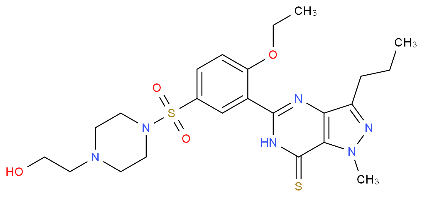 5-(2-ethoxy-5-{[4-(2-hydroxyethyl)piperazin-1-yl]sulfonyl}phenyl)-1-methyl-3-propyl-1H,6H,7H-pyrazolo[4,3-d]pyrimidine-7-thione_分子结构_CAS_479073-82-0