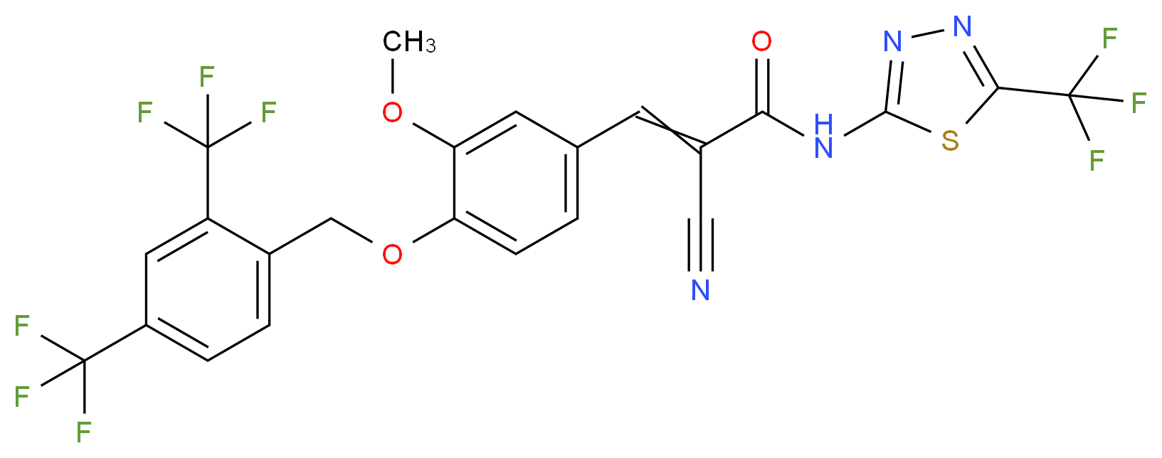 3-(4-{[2,4-bis(trifluoromethyl)phenyl]methoxy}-3-methoxyphenyl)-2-cyano-N-[5-(trifluoromethyl)-1,3,4-thiadiazol-2-yl]prop-2-enamide_分子结构_CAS_725247-18-7