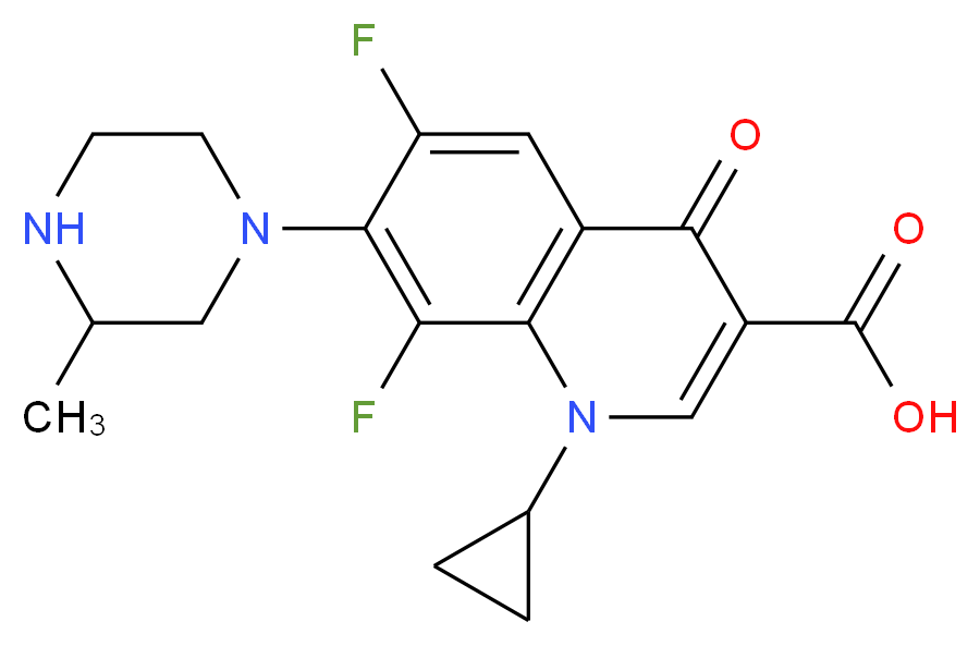 1-cyclopropyl-6,8-difluoro-7-(3-methylpiperazin-1-yl)-4-oxo-1,4-dihydroquinoline-3-carboxylic acid_分子结构_CAS_103460-89-5