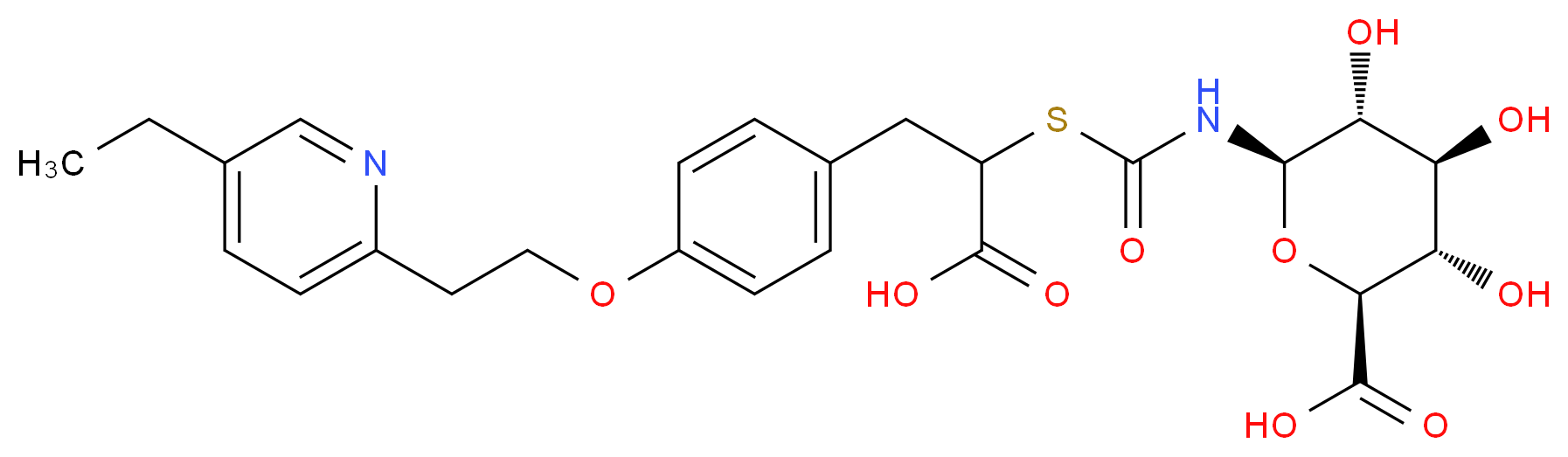 (2S,3S,4S,5R,6R)-6-({[(1-carboxy-2-{4-[2-(5-ethylpyridin-2-yl)ethoxy]phenyl}ethyl)sulfanyl]carbonyl}amino)-3,4,5-trihydroxyoxane-2-carboxylic acid_分子结构_CAS_1296832-76-2