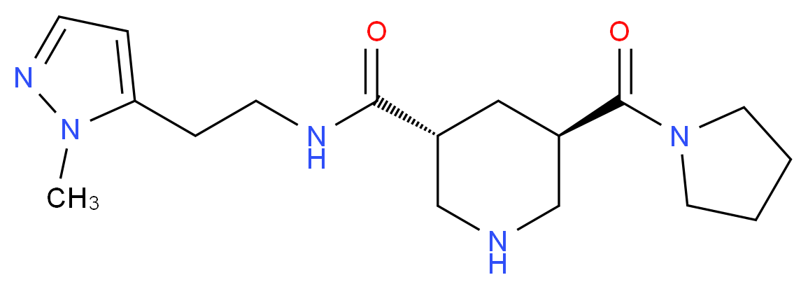 (3R*,5R*)-N-[2-(1-methyl-1H-pyrazol-5-yl)ethyl]-5-(pyrrolidin-1-ylcarbonyl)piperidine-3-carboxamide_分子结构_CAS_)