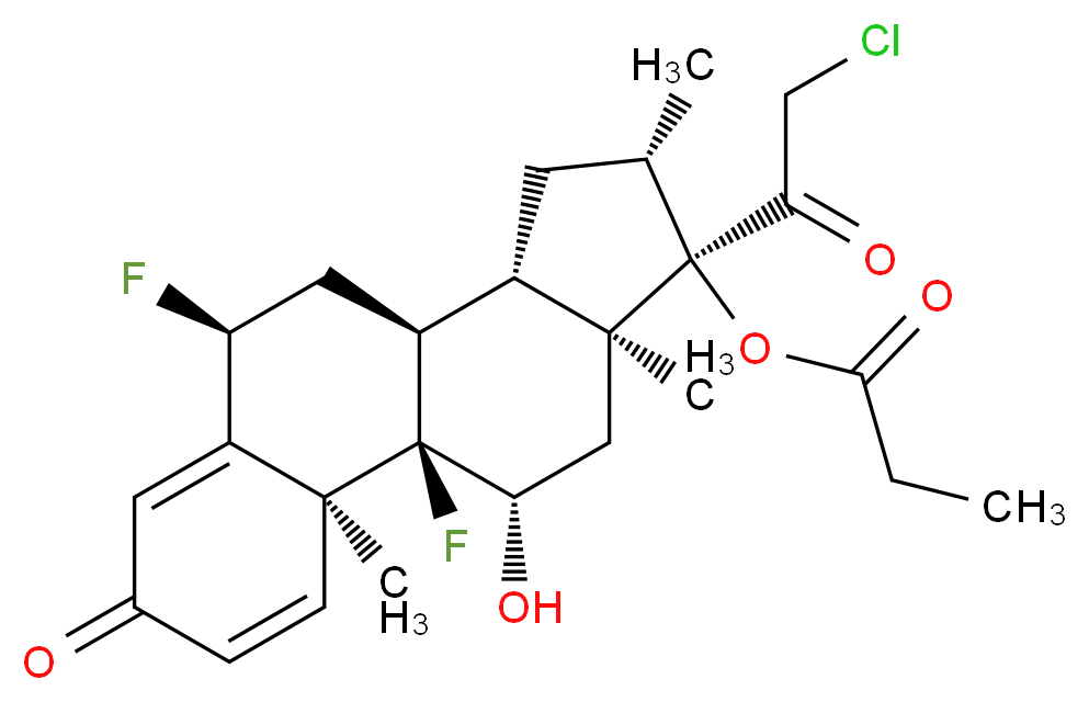 (1R,2S,8S,10S,11S,13S,14R,15S,17S)-14-(2-chloroacetyl)-1,8-difluoro-17-hydroxy-2,13,15-trimethyl-5-oxotetracyclo[8.7.0.0<sup>2</sup>,<sup>7</sup>.0<sup>1</sup><sup>1</sup>,<sup>1</sup><sup>5</sup>]heptadeca-3,6-dien-14-yl propanoate_分子结构_CAS_66852-54-8