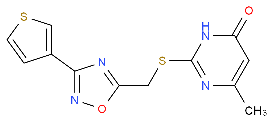 6-methyl-2-({[3-(3-thienyl)-1,2,4-oxadiazol-5-yl]methyl}thio)-4(3H)-pyrimidinone_分子结构_CAS_)
