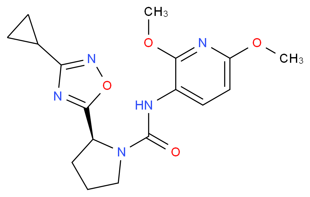 (2S)-2-(3-cyclopropyl-1,2,4-oxadiazol-5-yl)-N-(2,6-dimethoxypyridin-3-yl)pyrrolidine-1-carboxamide_分子结构_CAS_)