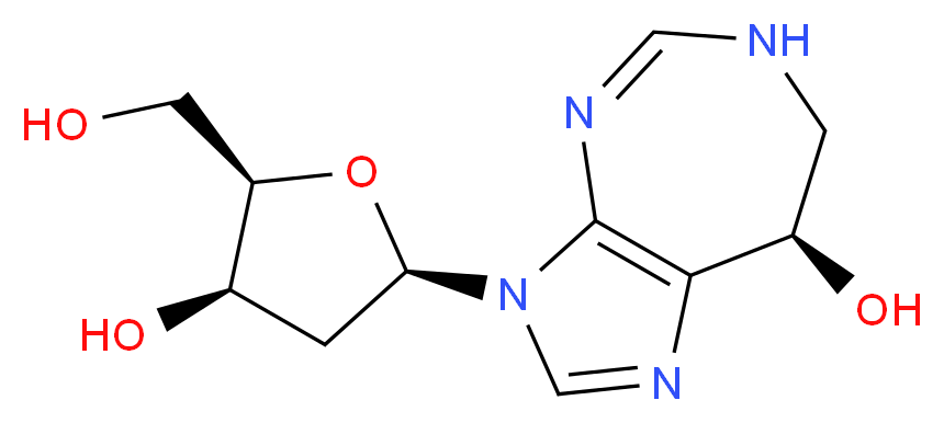 (8R)-3-[(2R,4R,5R)-4-hydroxy-5-(hydroxymethyl)oxolan-2-yl]-3H,6H,7H,8H-imidazo[4,5-d][1,3]diazepin-8-ol_分子结构_CAS_53910-25-1