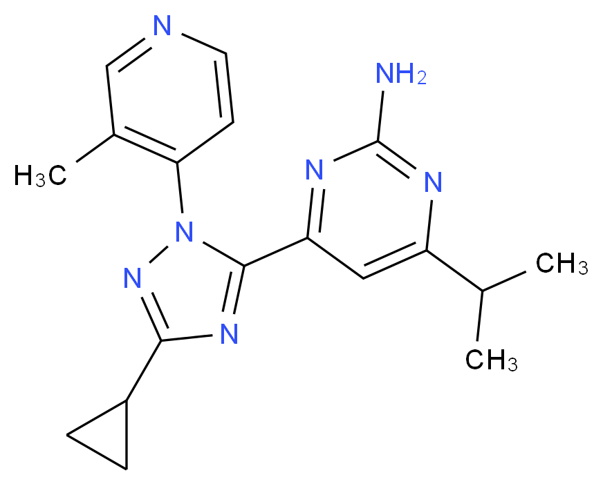 4-[3-cyclopropyl-1-(3-methylpyridin-4-yl)-1H-1,2,4-triazol-5-yl]-6-isopropylpyrimidin-2-amine_分子结构_CAS_)