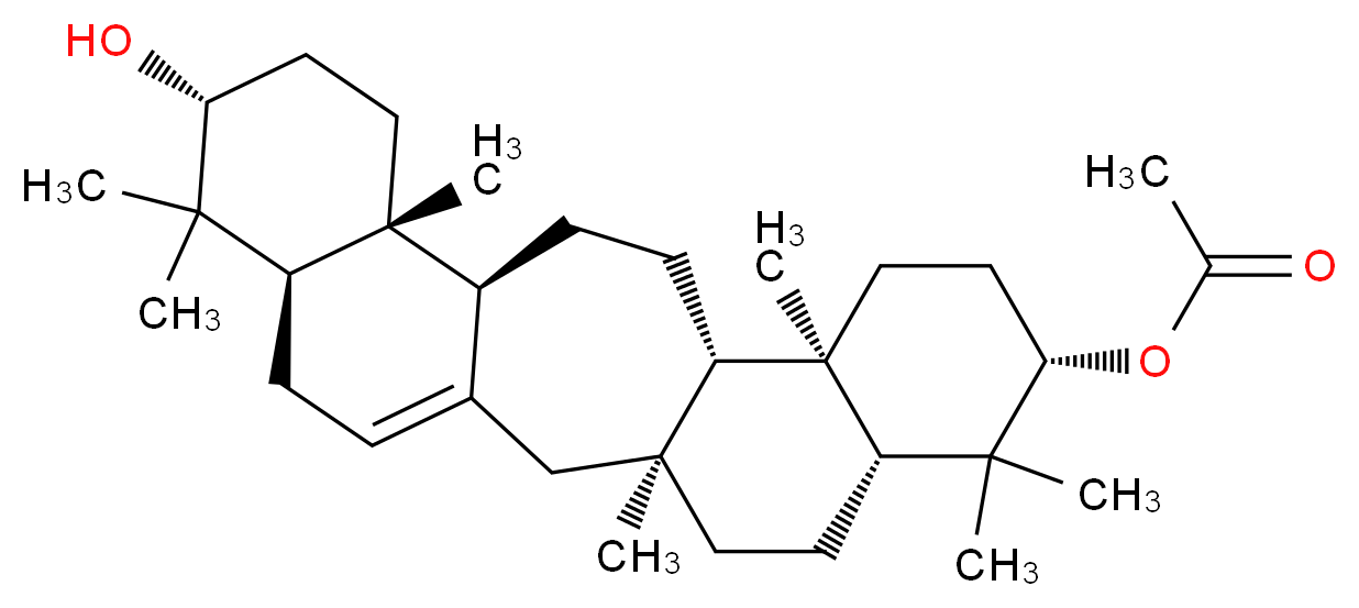 (3S,6R,8S,11R,12S,15S,16R,19R,21R)-19-hydroxy-3,7,7,11,16,20,20-heptamethylpentacyclo[13.8.0.0<sup>3</sup>,<sup>1</sup><sup>2</sup>.0<sup>6</sup>,<sup>1</sup><sup>1</sup>.0<sup>1</sup><sup>6</sup>,<sup>2</sup><sup>1</sup>]tricos-1(23)-en-8-yl acetate_分子结构_CAS_1260-05-5