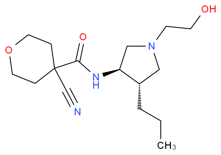 4-cyano-N-[(3R*,4S*)-1-(2-hydroxyethyl)-4-propyl-3-pyrrolidinyl]tetrahydro-2H-pyran-4-carboxamide_分子结构_CAS_)