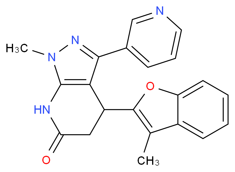 1-methyl-4-(3-methyl-1-benzofuran-2-yl)-3-pyridin-3-yl-1,4,5,7-tetrahydro-6H-pyrazolo[3,4-b]pyridin-6-one_分子结构_CAS_)