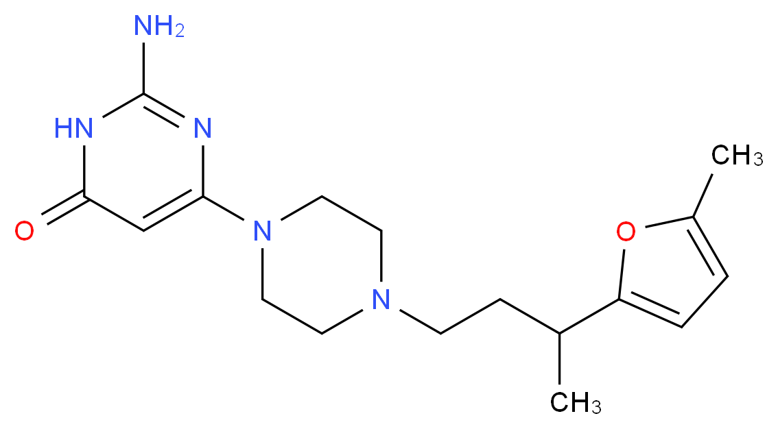 2-amino-6-{4-[3-(5-methyl-2-furyl)butyl]piperazin-1-yl}pyrimidin-4(3H)-one_分子结构_CAS_)