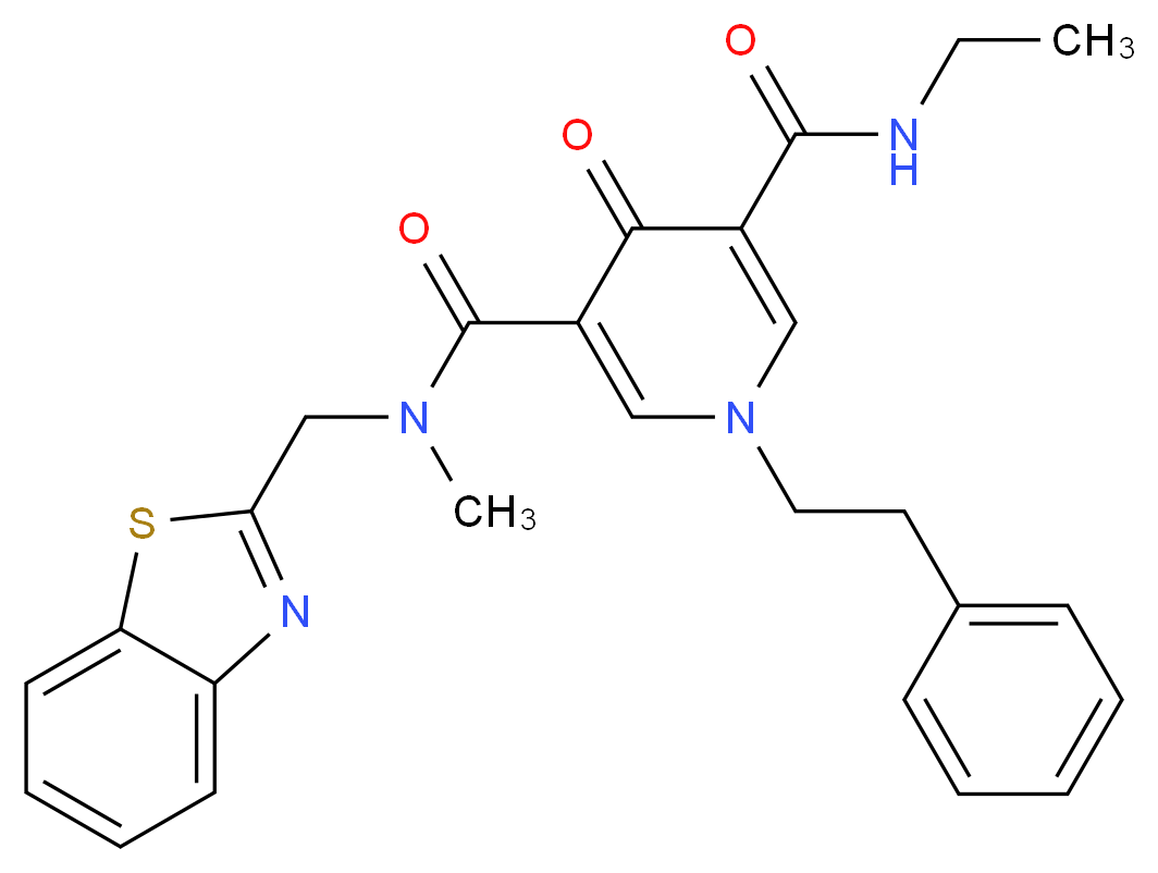 N-(1,3-benzothiazol-2-ylmethyl)-N'-ethyl-N-methyl-4-oxo-1-(2-phenylethyl)-1,4-dihydro-3,5-pyridinedicarboxamide_分子结构_CAS_)