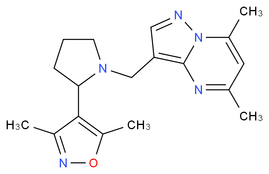 3-{[2-(3,5-dimethylisoxazol-4-yl)pyrrolidin-1-yl]methyl}-5,7-dimethylpyrazolo[1,5-a]pyrimidine_分子结构_CAS_)
