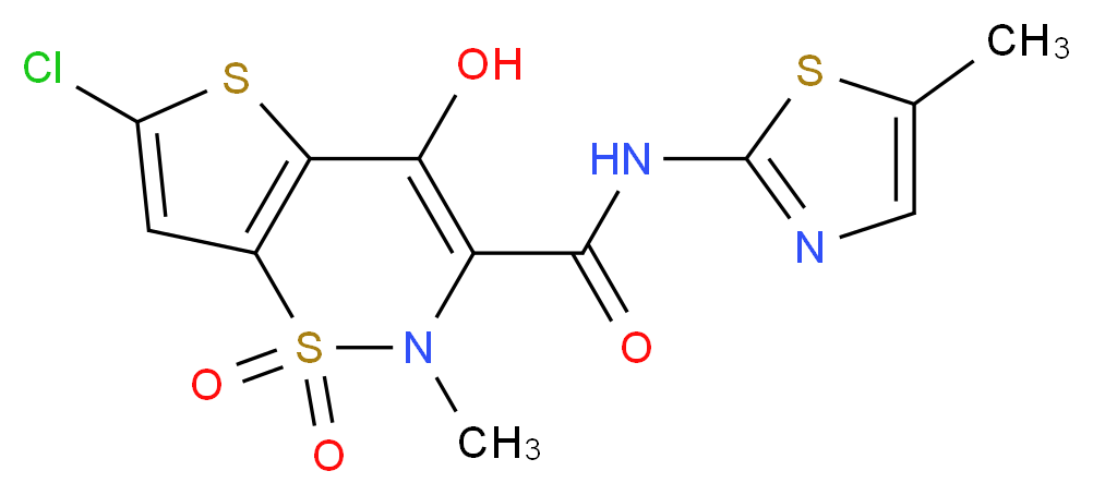 6-Chloro-4-hydroxy-2-methyl-N-(5-methyl-2-thiazolyl)-2H-thieno[2,3-e]-1,2-thiazine-3-carboxamide 1,1-Dioxide_分子结构_CAS_479482-38-7)