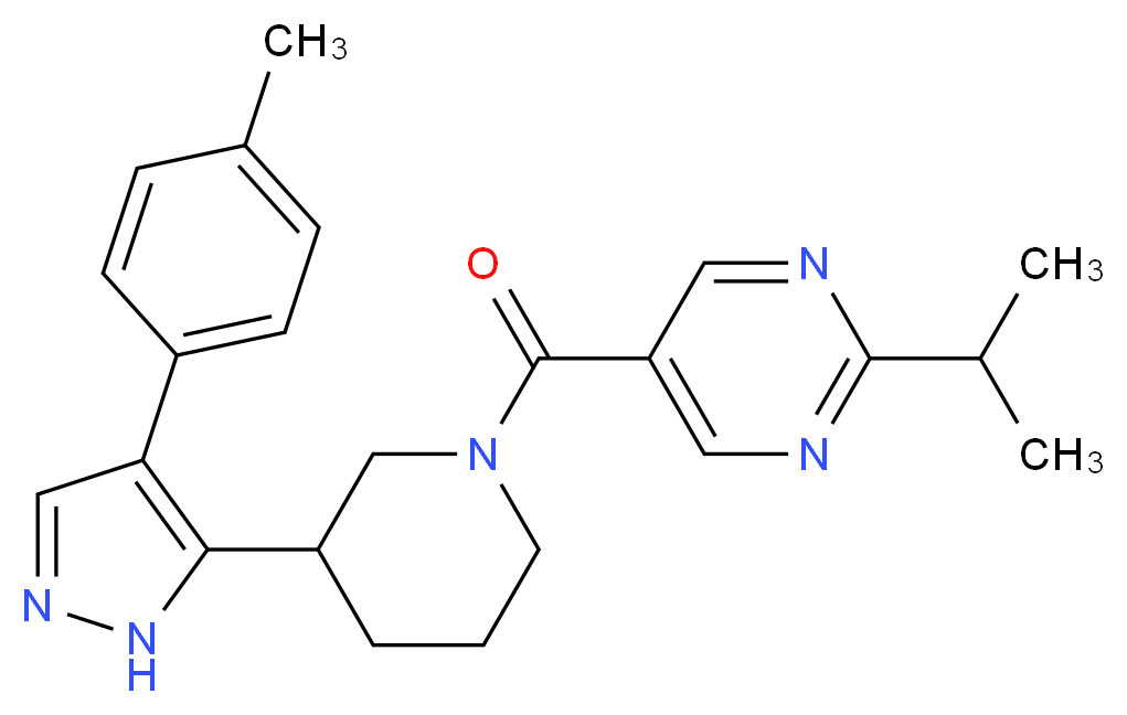 2-isopropyl-5-({3-[4-(4-methylphenyl)-1H-pyrazol-5-yl]piperidin-1-yl}carbonyl)pyrimidine_分子结构_CAS_)
