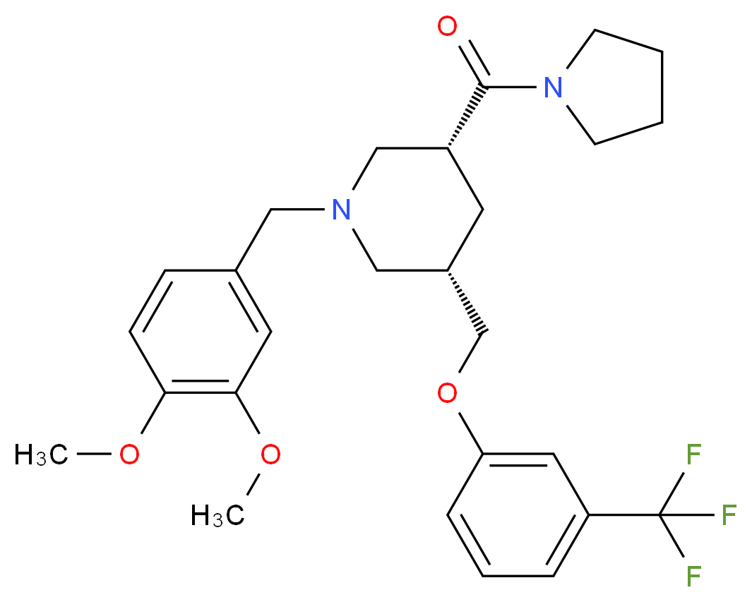 (3R,5S)-1-(3,4-dimethoxybenzyl)-3-(1-pyrrolidinylcarbonyl)-5-{[3-(trifluoromethyl)phenoxy]methyl}piperidine_分子结构_CAS_)