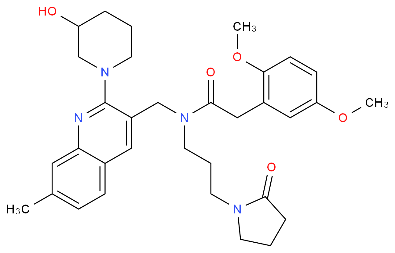 2-(2,5-dimethoxyphenyl)-N-{[2-(3-hydroxy-1-piperidinyl)-7-methyl-3-quinolinyl]methyl}-N-[3-(2-oxo-1-pyrrolidinyl)propyl]acetamide_分子结构_CAS_)