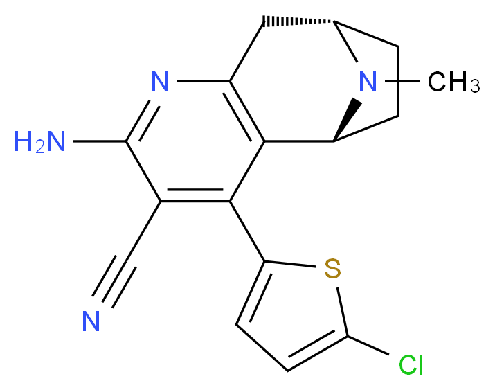 (5R*,8S*)-2-amino-4-(5-chloro-2-thienyl)-10-methyl-6,7,8,9-tetrahydro-5H-5,8-epiminocyclohepta[b]pyridine-3-carbonitrile_分子结构_CAS_)