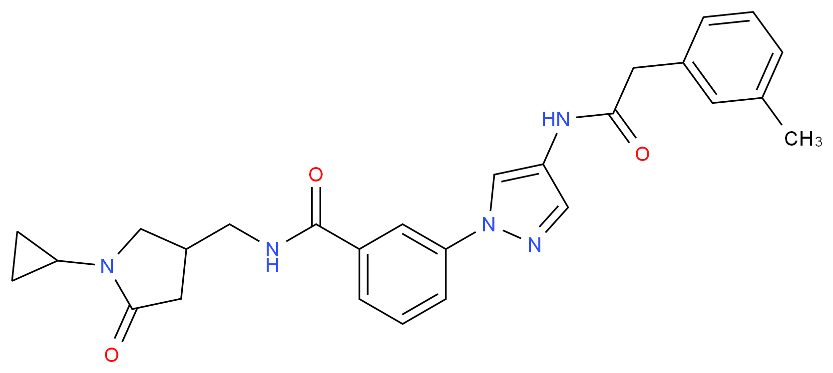 N-[(1-cyclopropyl-5-oxo-3-pyrrolidinyl)methyl]-3-(4-{[(3-methylphenyl)acetyl]amino}-1H-pyrazol-1-yl)benzamide_分子结构_CAS_)