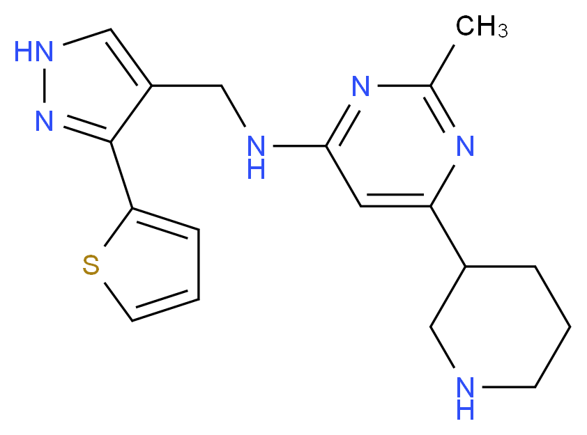2-methyl-6-piperidin-3-yl-N-{[3-(2-thienyl)-1H-pyrazol-4-yl]methyl}pyrimidin-4-amine_分子结构_CAS_)