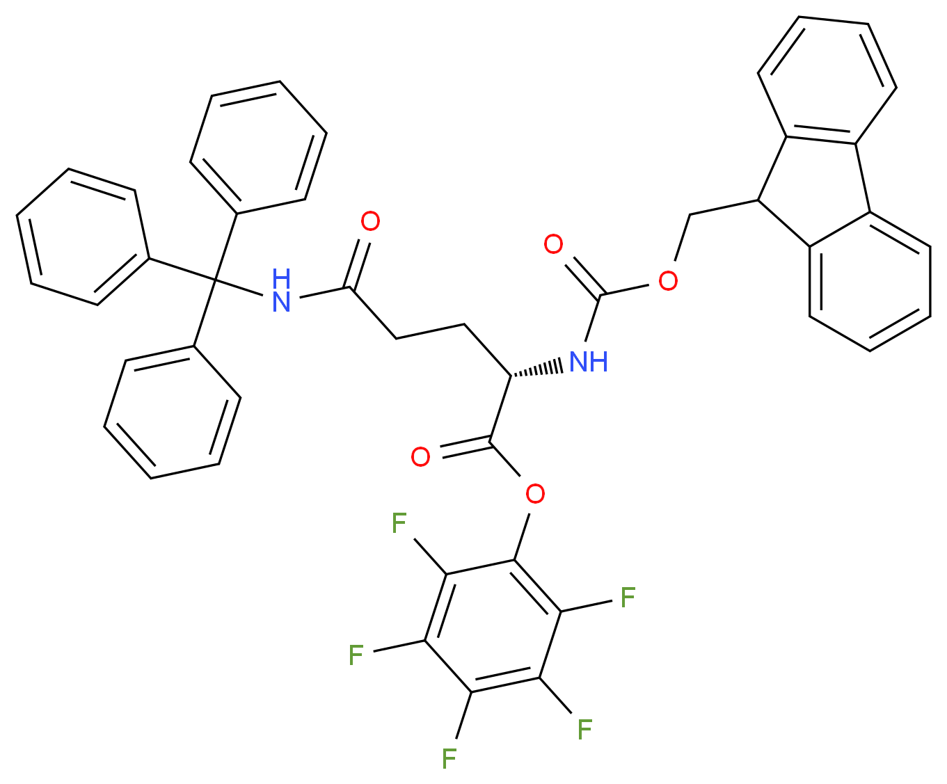 pentafluorophenyl (2S)-2-{[(9H-fluoren-9-ylmethoxy)carbonyl]amino}-4-[(triphenylmethyl)carbamoyl]butanoate_分子结构_CAS_132388-65-9