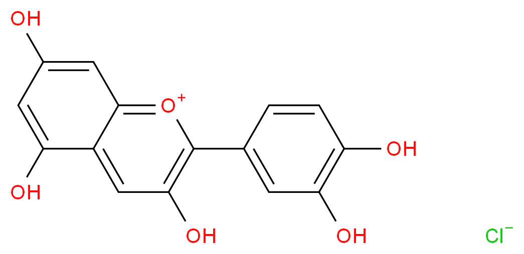 2-(3,4-dihydroxyphenyl)-3,5,7-trihydroxy-1λ<sup>4</sup>-chromen-1-ylium chloride_分子结构_CAS_528-58-5