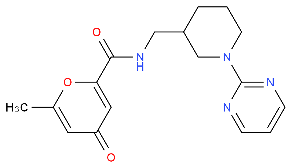 6-methyl-4-oxo-N-[(1-pyrimidin-2-ylpiperidin-3-yl)methyl]-4H-pyran-2-carboxamide_分子结构_CAS_)