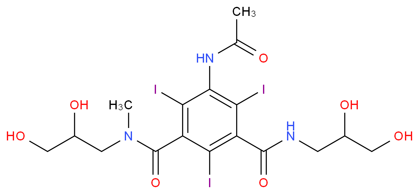 1-N,3-N-bis(2,3-dihydroxypropyl)-5-acetamido-2,4,6-triiodo-1-N-methylbenzene-1,3-dicarboxamide_分子结构_CAS_76350-28-2