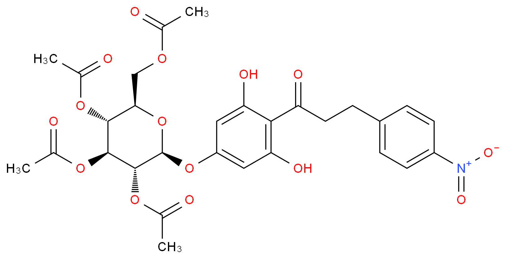 [(2R,3R,4S,5R,6S)-3,4,5-tris(acetyloxy)-6-{3,5-dihydroxy-4-[3-(4-nitrophenyl)propanoyl]phenoxy}oxan-2-yl]methyl acetate_分子结构_CAS_82628-87-3