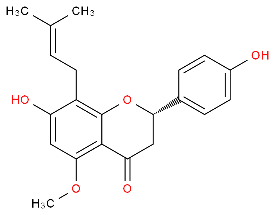 (2S)-7-hydroxy-2-(4-hydroxyphenyl)-5-methoxy-8-(3-methylbut-2-en-1-yl)-3,4-dihydro-2H-1-benzopyran-4-one_分子结构_CAS_70872-29-6