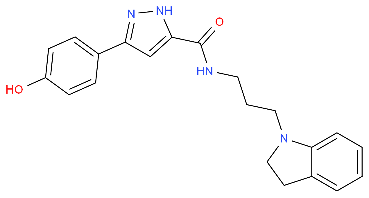 N-[3-(2,3-dihydro-1H-indol-1-yl)propyl]-3-(4-hydroxyphenyl)-1H-pyrazole-5-carboxamide_分子结构_CAS_)