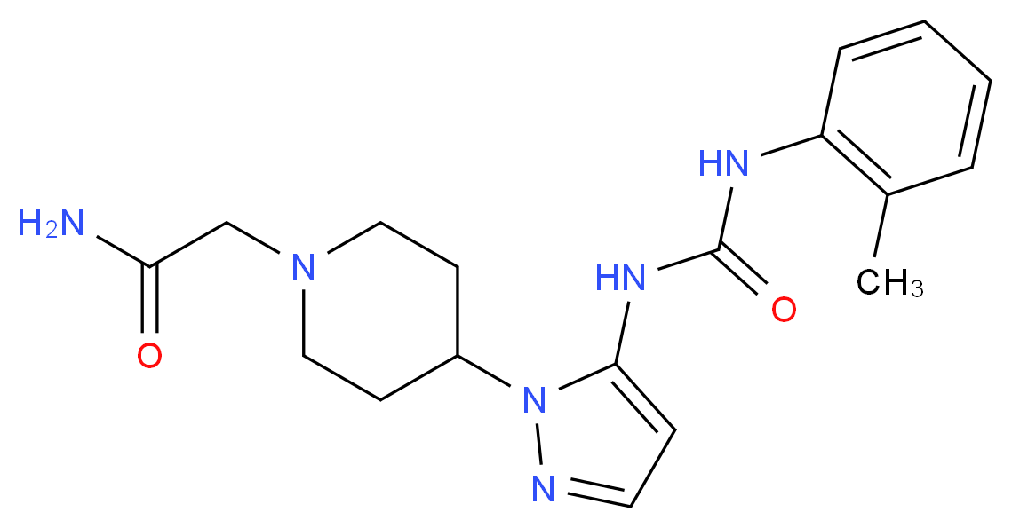 2-{4-[5-({[(2-methylphenyl)amino]carbonyl}amino)-1H-pyrazol-1-yl]piperidin-1-yl}acetamide_分子结构_CAS_)