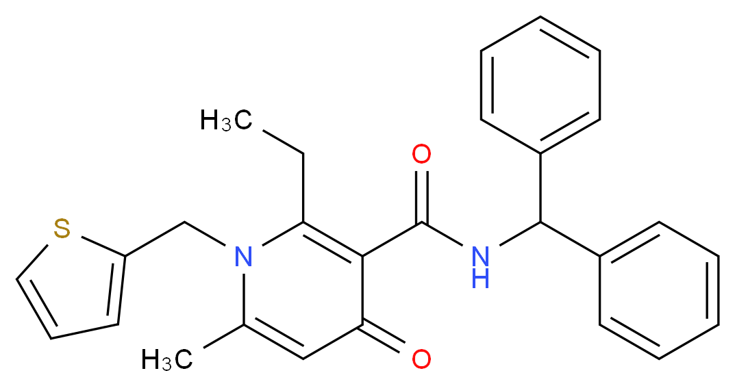 N-(diphenylmethyl)-2-ethyl-6-methyl-4-oxo-1-(2-thienylmethyl)-1,4-dihydro-3-pyridinecarboxamide_分子结构_CAS_)