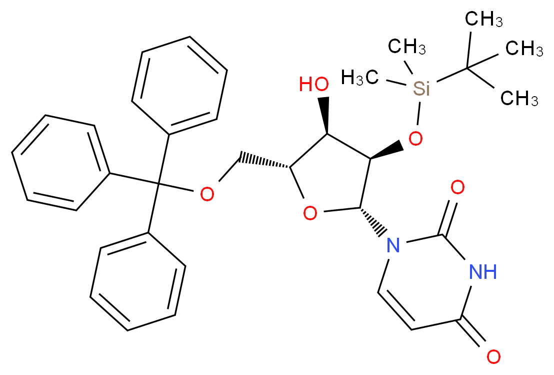 1-[(2R,3R,4R,5R)-3-[(tert-butyldimethylsilyl)oxy]-4-hydroxy-5-[(triphenylmethoxy)methyl]oxolan-2-yl]-1,2,3,4-tetrahydropyrimidine-2,4-dione_分子结构_CAS_117136-35-3