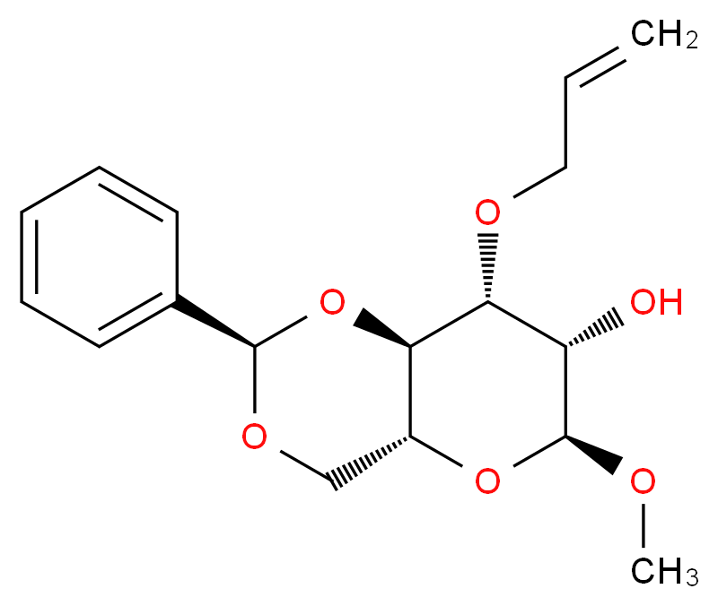 (2R,4aR,6S,7S,8R,8aR)-6-methoxy-2-phenyl-8-(prop-2-en-1-yloxy)-hexahydro-2H-pyrano[3,2-d][1,3]dioxin-7-ol_分子结构_CAS_82228-10-2